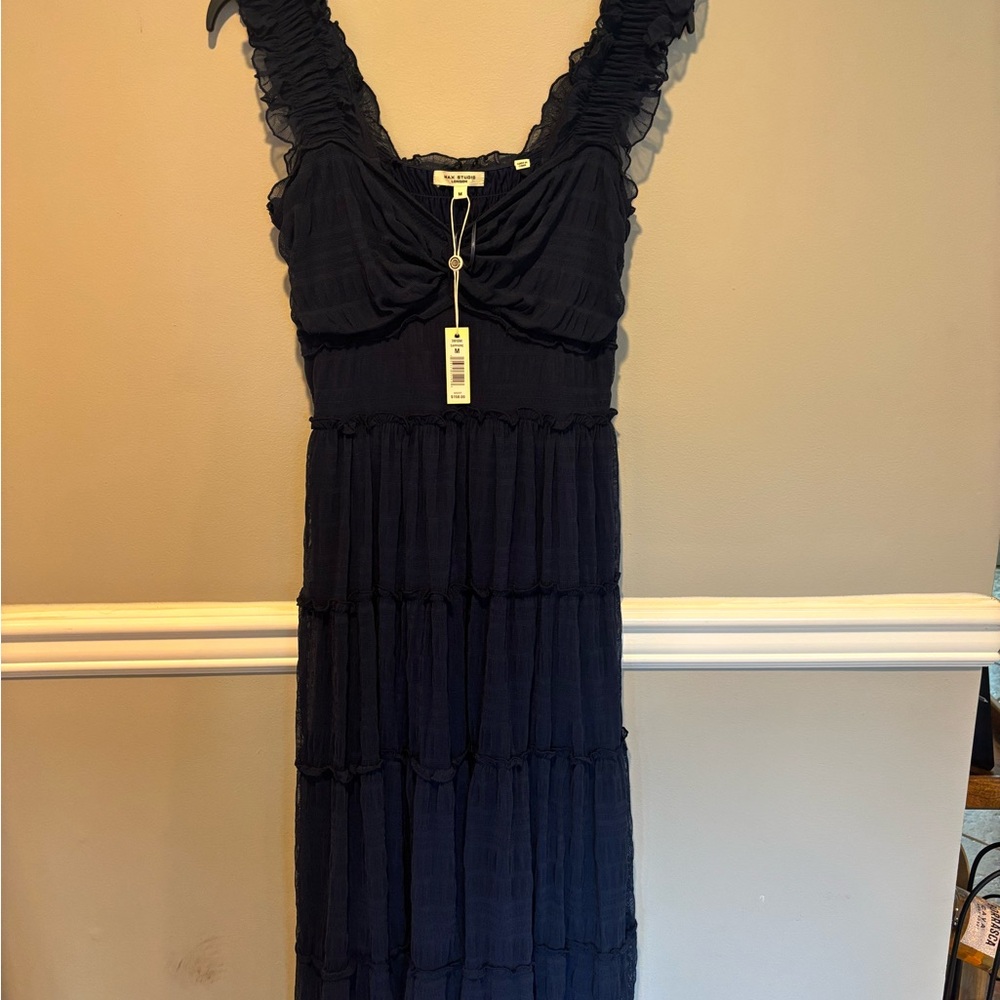 Women's Midnight Blue Ruffled Midi Dress Max Studio London - Size Medium  NWT